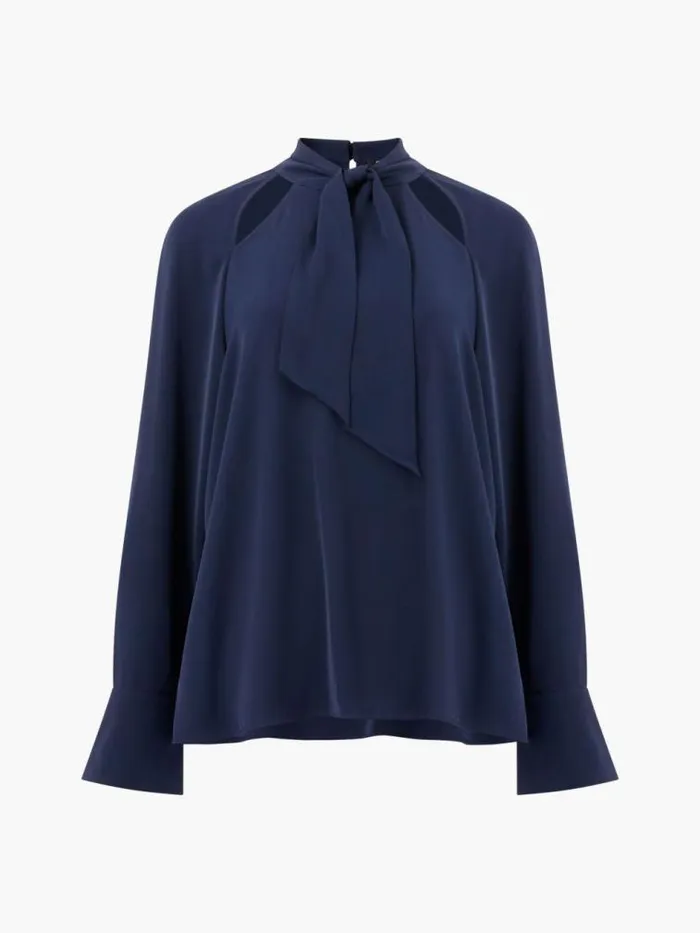 French Connection Carmen Recycled Crepe Tie Blouse Marine Women Tops