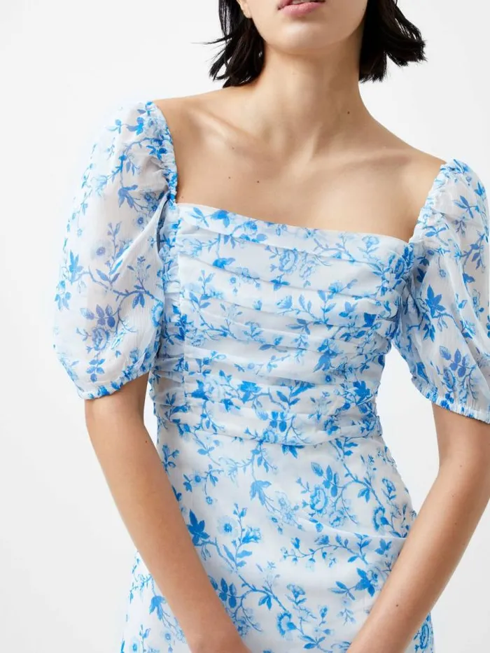 French Connection Catrina Crinkle Ruched Dress Summer Whiteblue Women Dresses