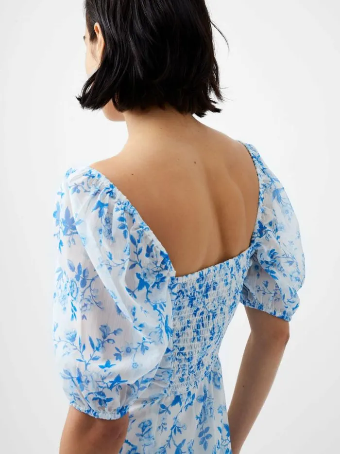 French Connection Catrina Crinkle Ruched Dress Summer Whiteblue Women Dresses
