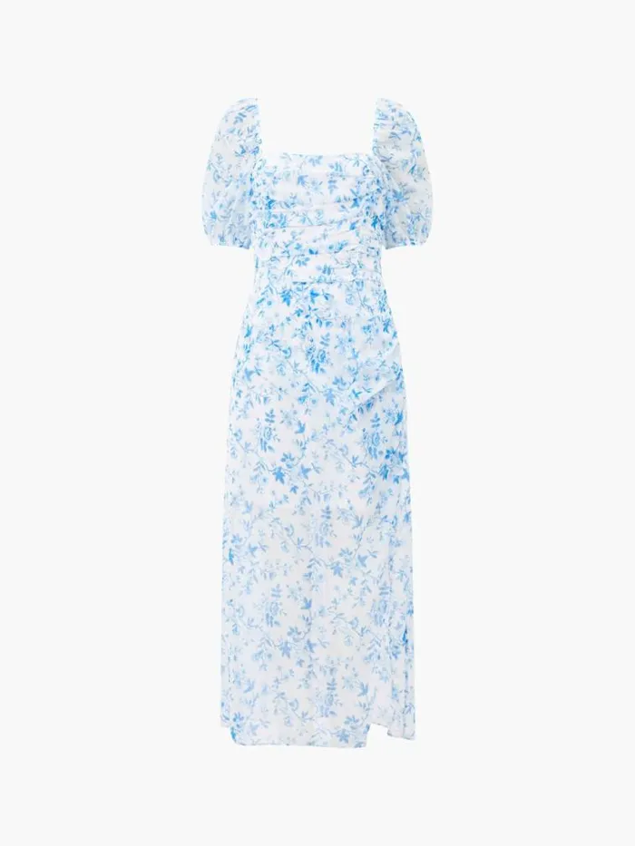 French Connection Catrina Crinkle Ruched Dress Summer Whiteblue Women Dresses