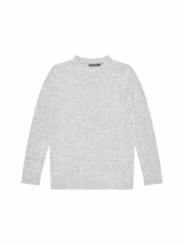 French Connection Chenille Crew Neck Jumper Light Grey Melange Men Knitwear