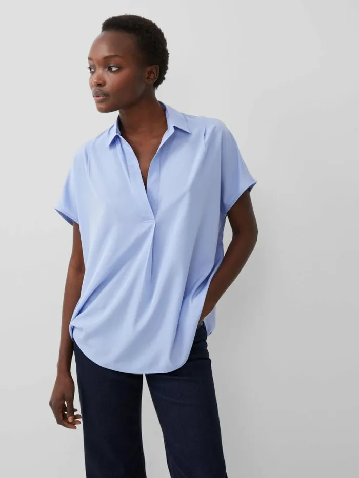 French Connection Crepe Light Recycled Popover Shirt Bluebell Women Tops