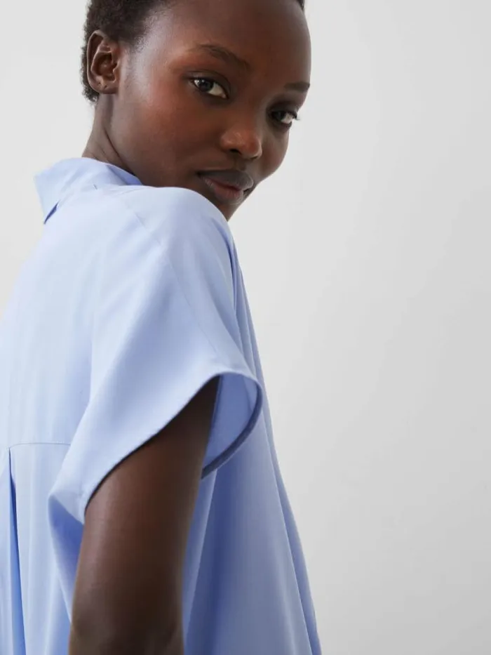 French Connection Crepe Light Recycled Popover Shirt Bluebell Women Tops