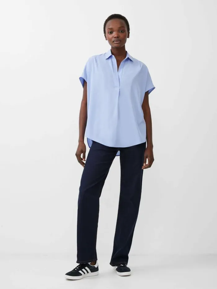 French Connection Crepe Light Recycled Popover Shirt Bluebell Women Tops