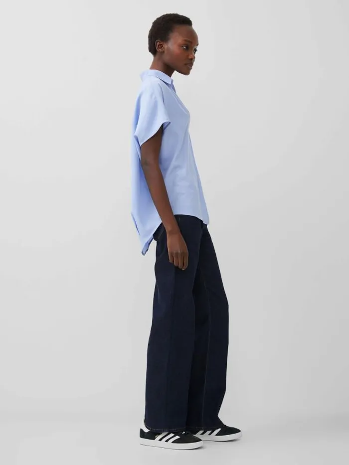 French Connection Crepe Light Recycled Popover Shirt Bluebell Women Tops