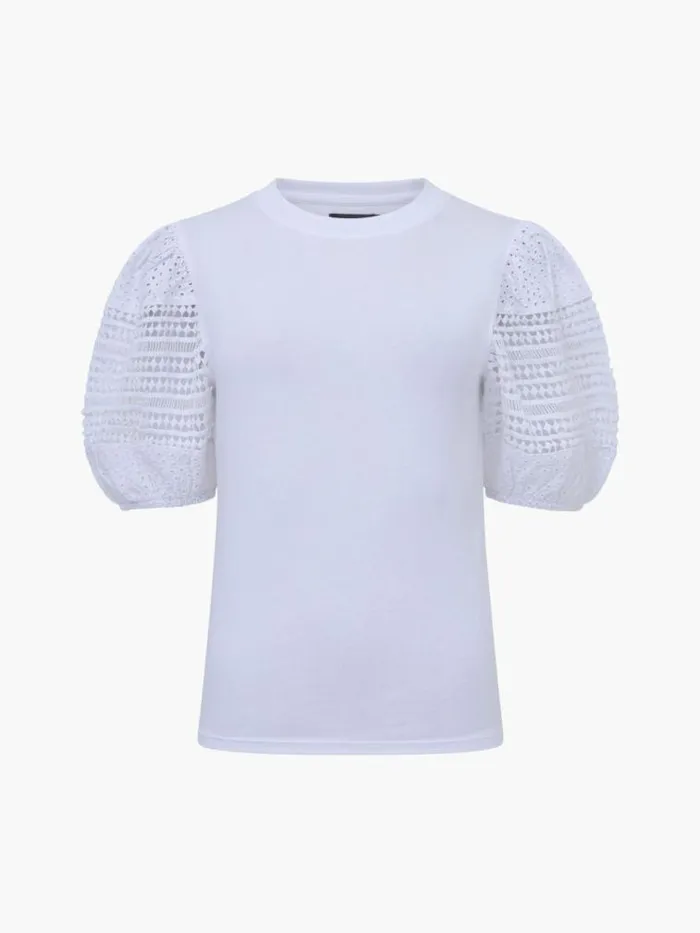 French Connection Crochet Lace Puff Sleeve Top Linen White Women Tops