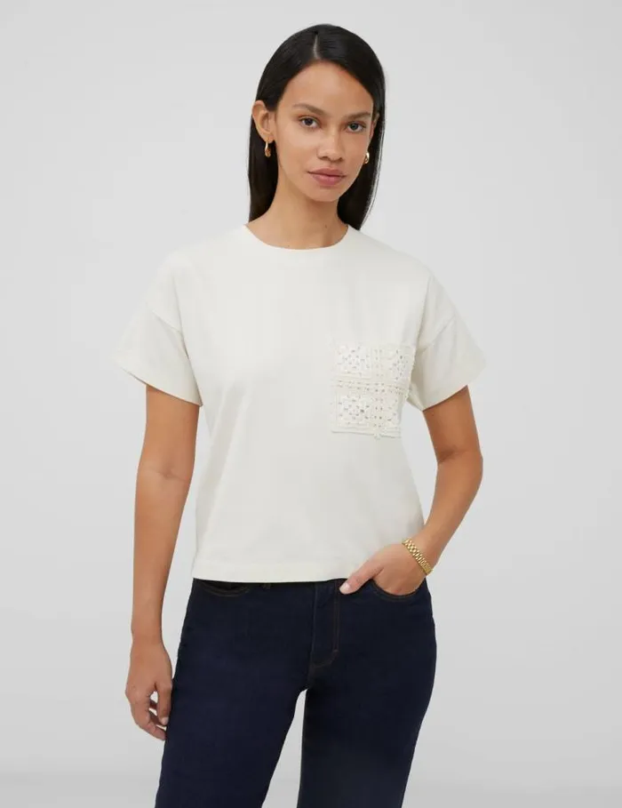 French Connection Crochet Pocket TShirt Classic Cream Women Tops