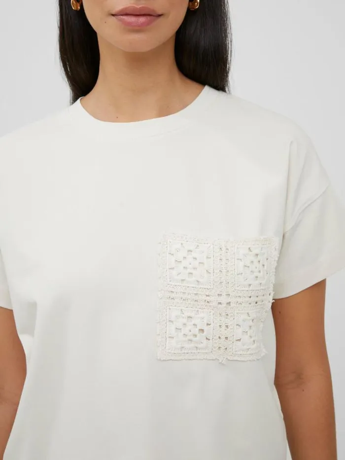 French Connection Crochet Pocket TShirt Classic Cream Women Tops