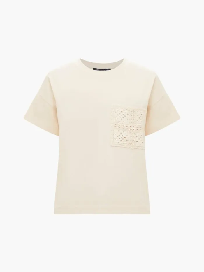 French Connection Crochet Pocket TShirt Classic Cream Women Tops