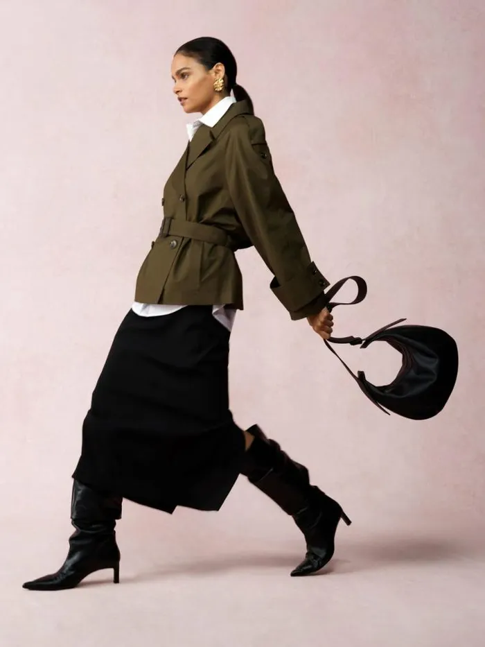 French Connection Denby Belted Trench Coat Khaki Women Coats and Jackets