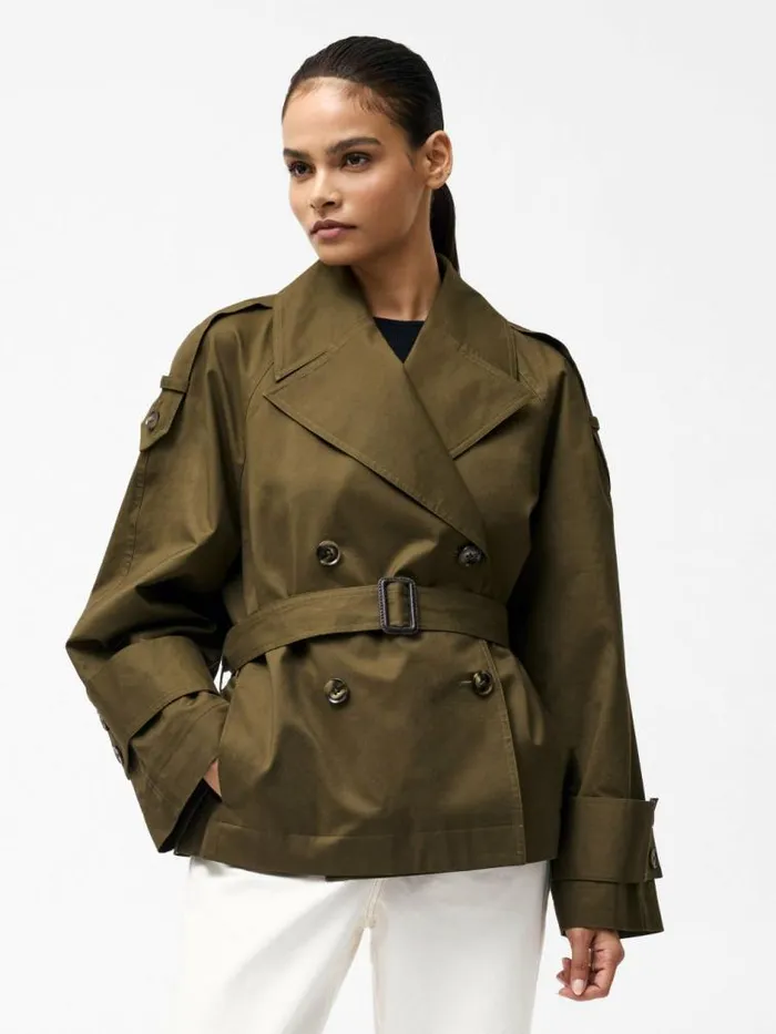 French Connection Denby Belted Trench Coat Khaki Women Coats and Jackets