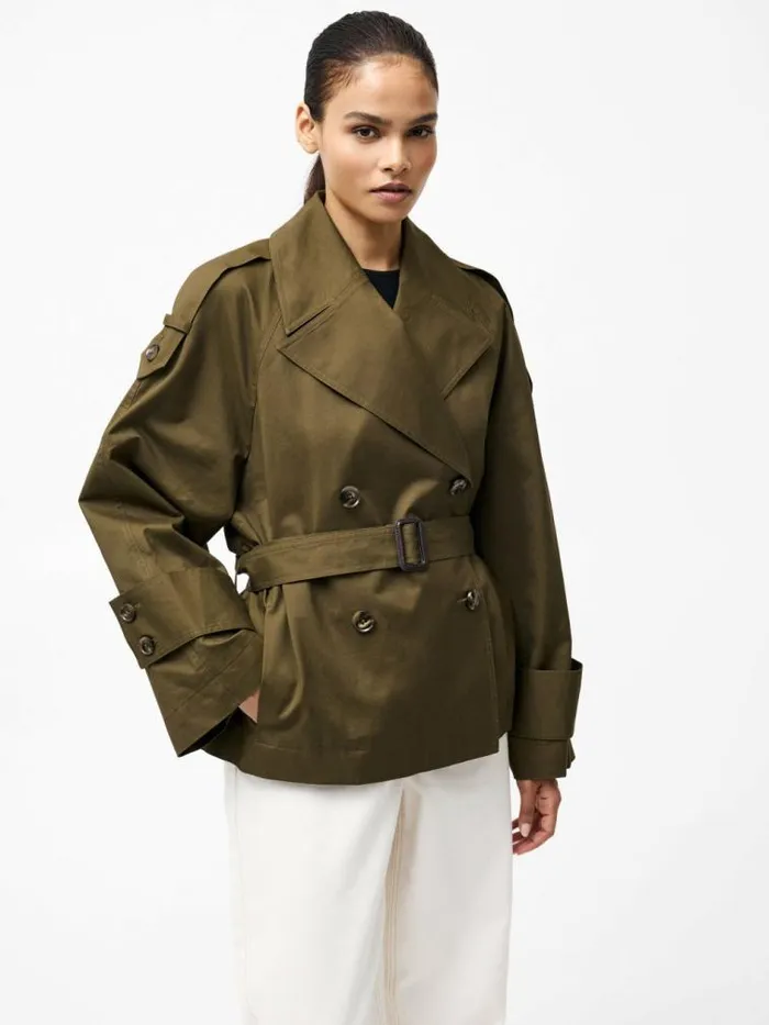 French Connection Denby Belted Trench Coat Khaki Women Coats and Jackets