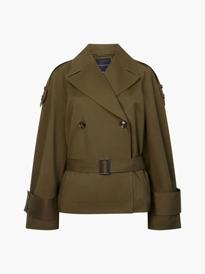 French Connection Denby Belted Trench Coat Khaki Women Coats and Jackets