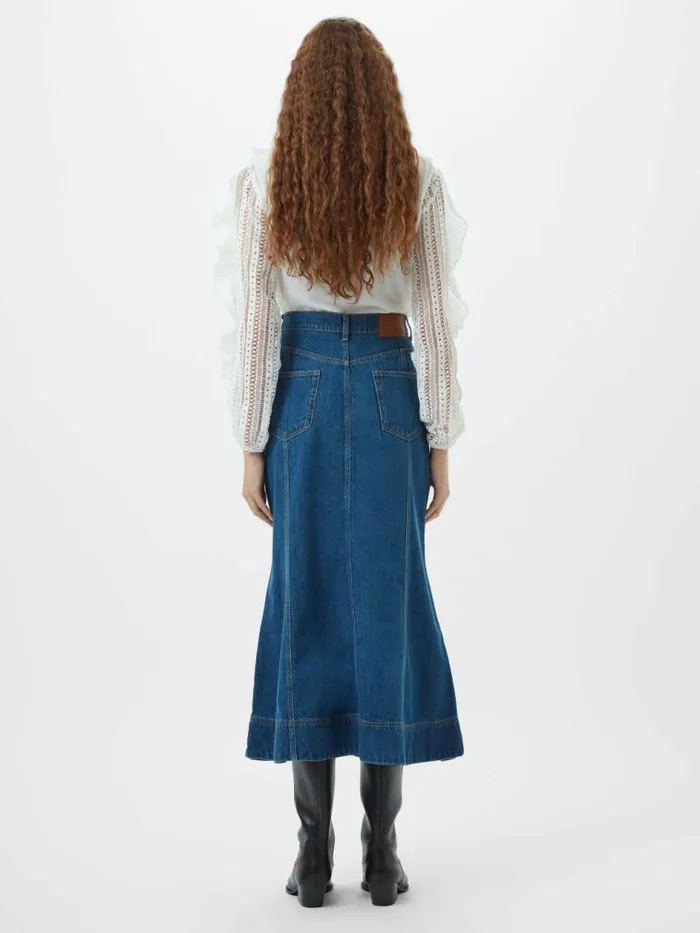 French Connection Denver Denim Flare Midi Skirt Vintage Blue Women Skirts