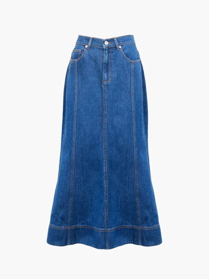 French Connection Denver Denim Flare Midi Skirt Vintage Blue Women Skirts