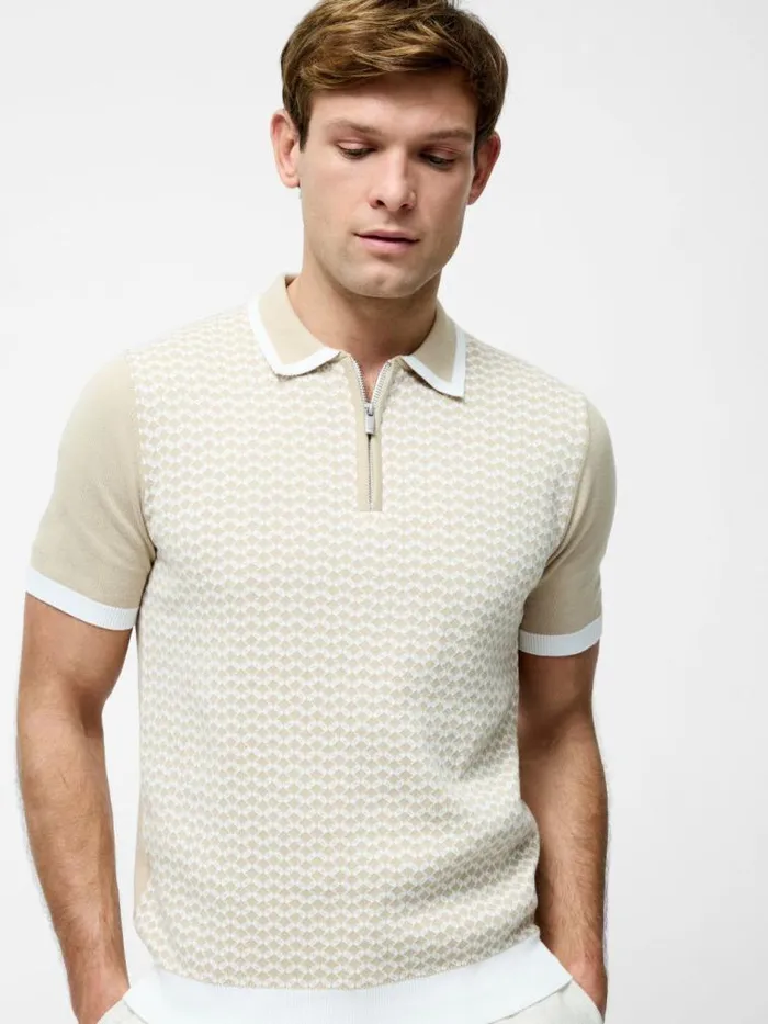 French Connection Diamond Trophy Knit Shirt Ecrusand Men Knitwear