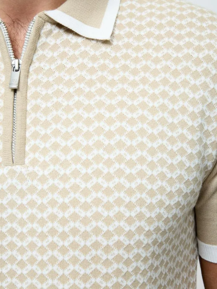 French Connection Diamond Trophy Knit Shirt Ecrusand Men Knitwear