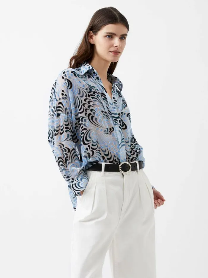 French Connection Diandra Devore VNeck Button Through Popover Shirt Mauve Morn Women Tops