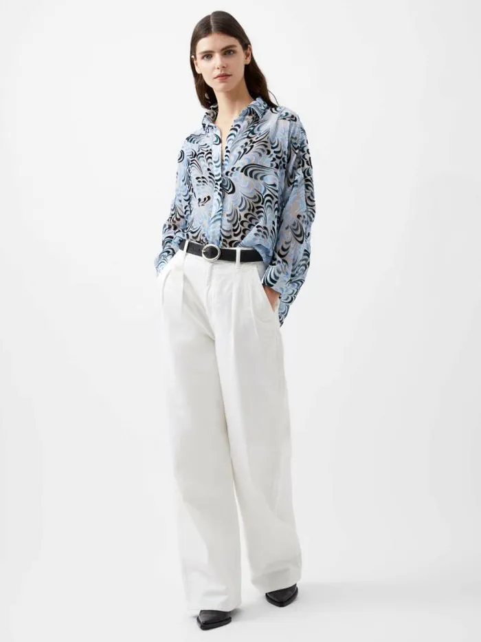 French Connection Diandra Devore VNeck Button Through Popover Shirt Mauve Morn Women Tops
