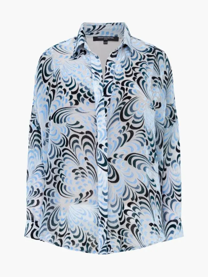 French Connection Diandra Devore VNeck Button Through Popover Shirt Mauve Morn Women Tops