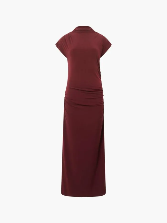 French Connection Draped Samira Mock Neck Dress Burgundy Red Women Dresses
