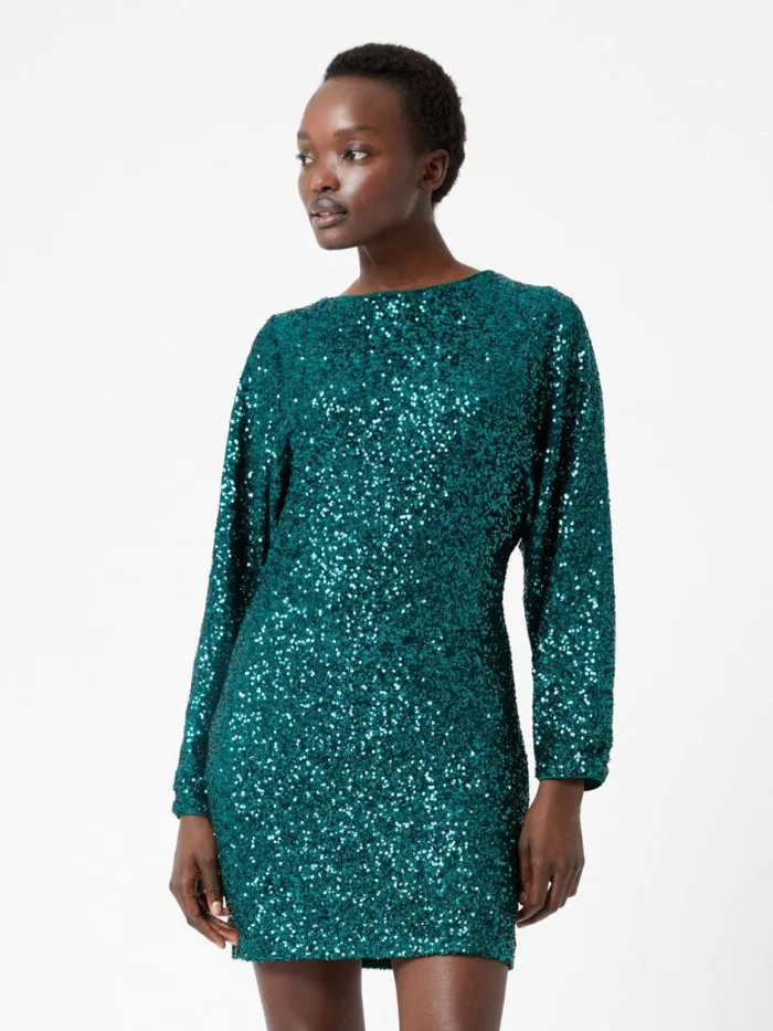 French Connection Elena Sequin Bow Back Mini Dress Forest Women Dresses