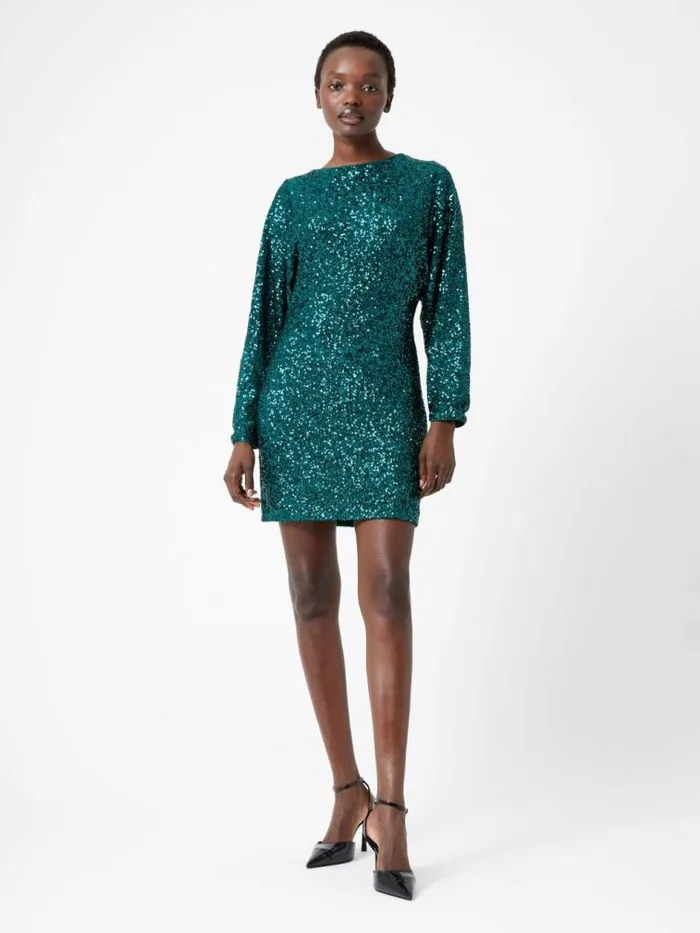 French Connection Elena Sequin Bow Back Mini Dress Forest Women Dresses