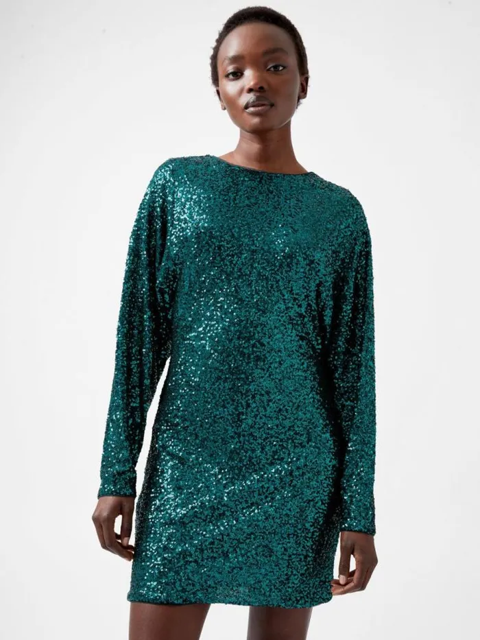 French Connection Elena Sequin Bow Back Mini Dress Forest Women Dresses