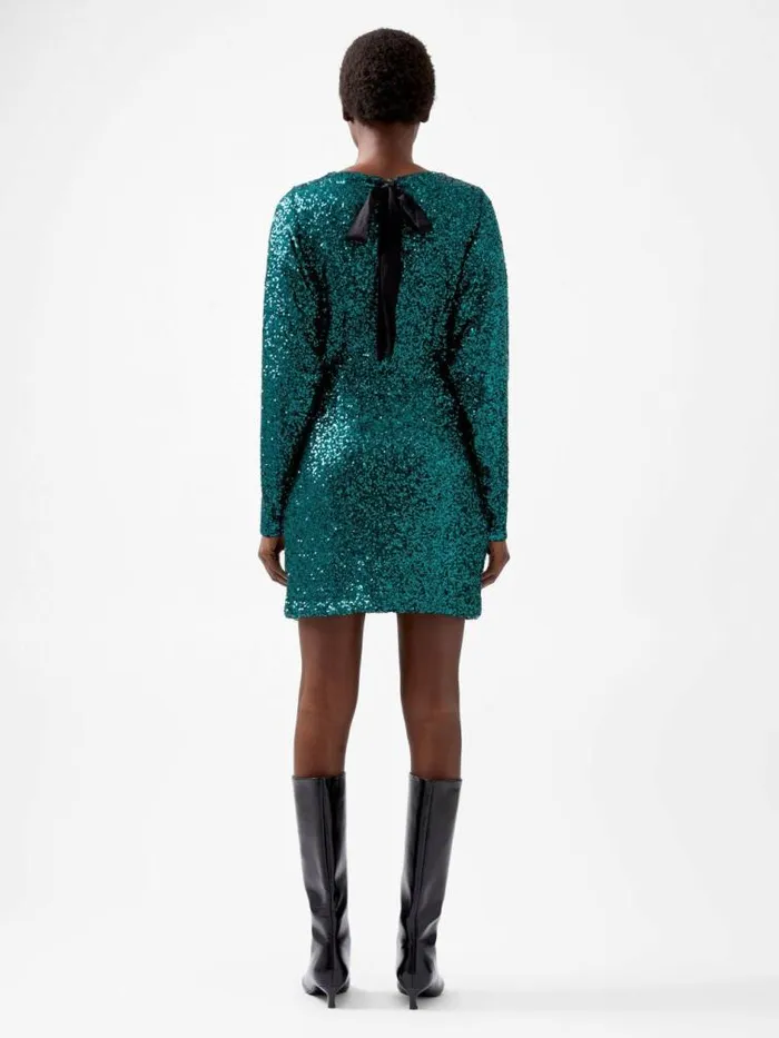 French Connection Elena Sequin Bow Back Mini Dress Forest Women Dresses
