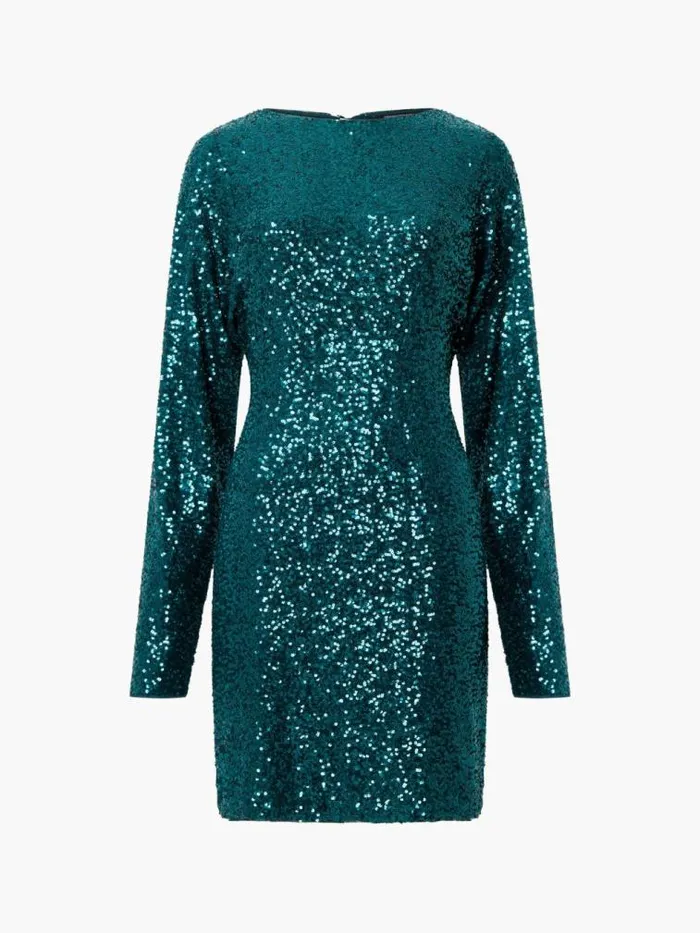 French Connection Elena Sequin Bow Back Mini Dress Forest Women Dresses