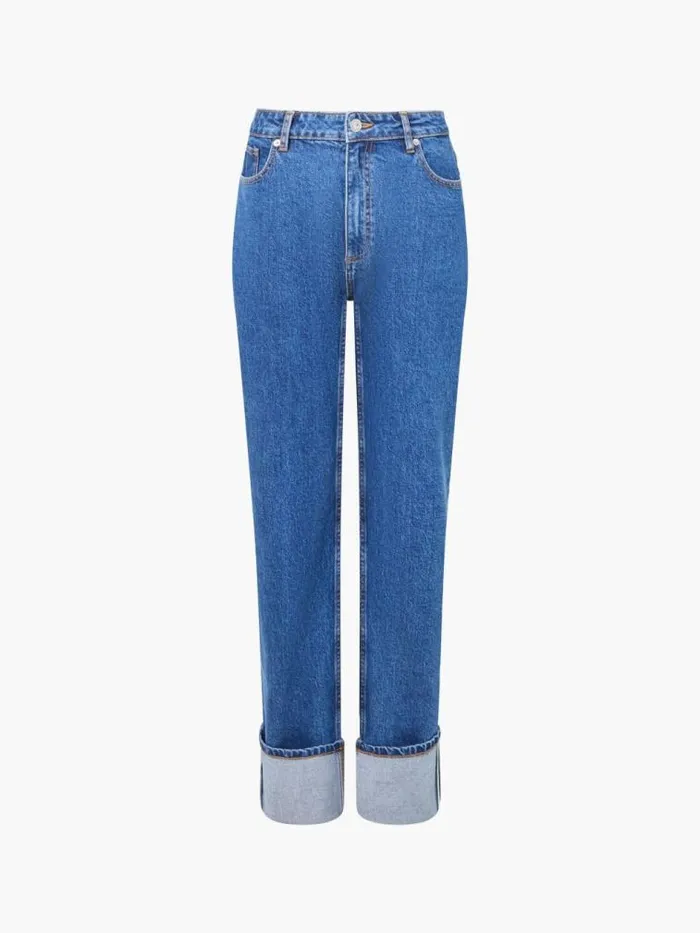French Connection Elliot Denim Straight Leg Turn Up Jeans Vintage Blue Women Trousers