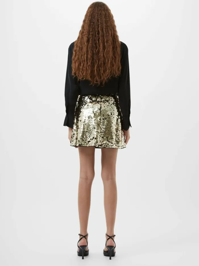 French Connection Elodie Sequin Mini Skirt Metallic Gold Women Skirts