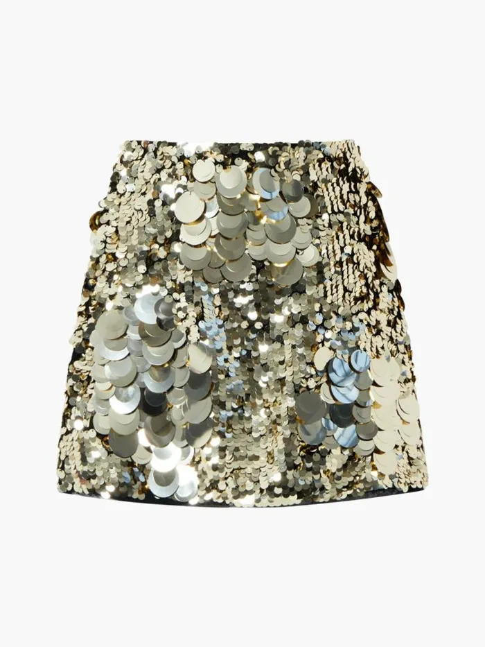French Connection Elodie Sequin Mini Skirt Metallic Gold Women Skirts