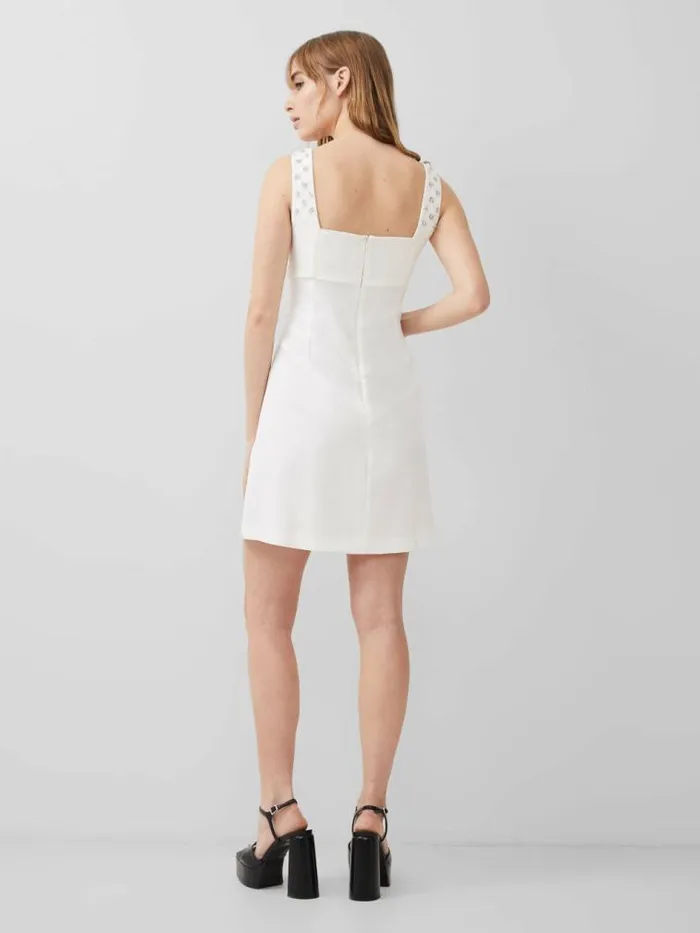 French Connection Embroidered Darcy Crepe Mini Dress Summer White Women Dresses