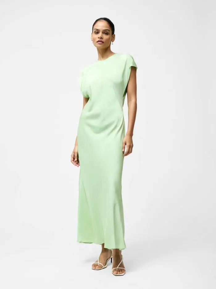 French Connection Ennis Eco Satin Column Shape Dress Apple Green Women Dresses