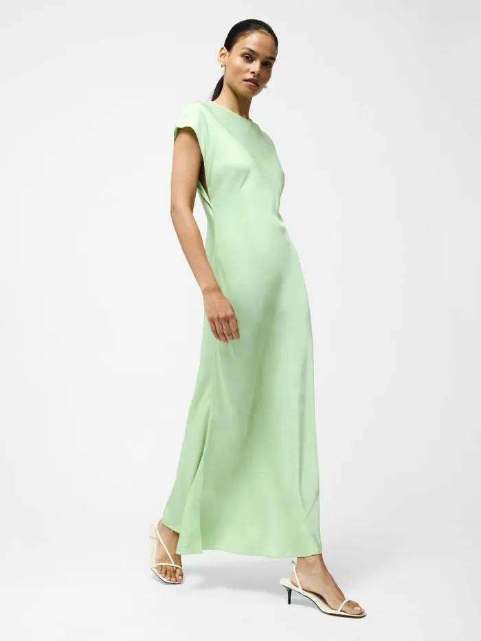 French Connection Ennis Eco Satin Column Shape Dress Apple Green Women Dresses