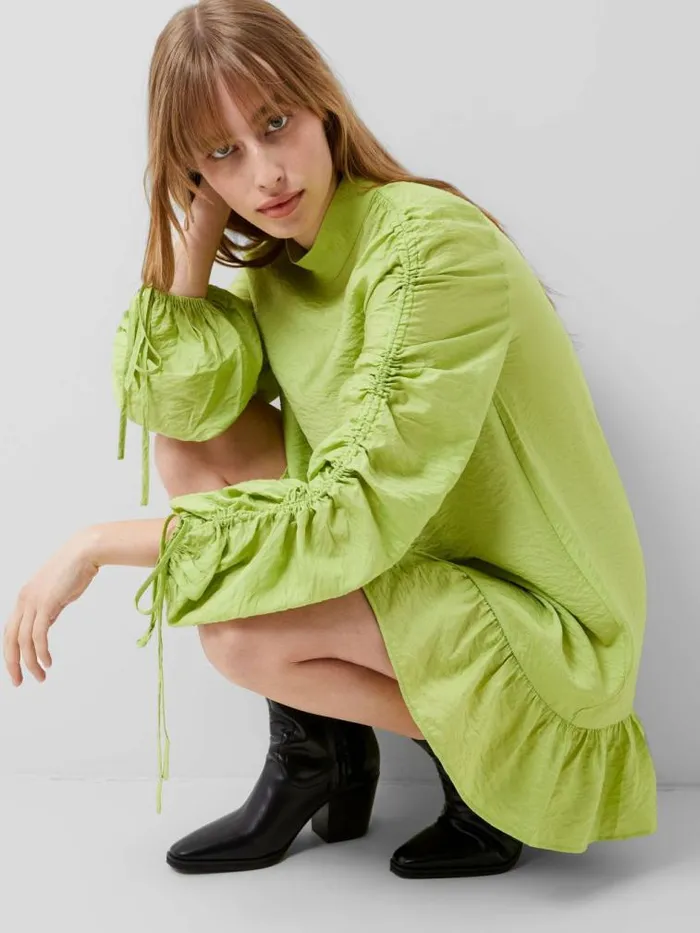 French Connection Faron Drape Dress Wasabi Women Dresses