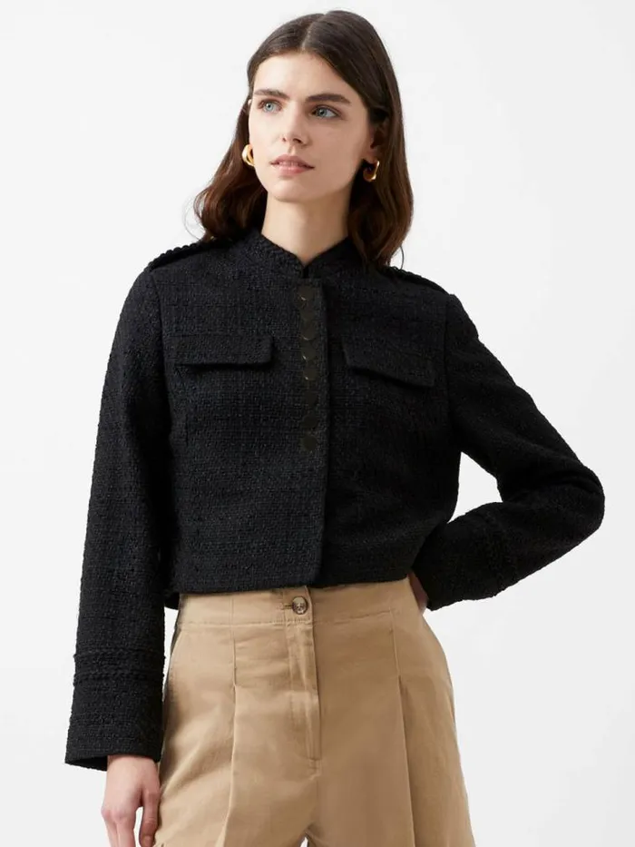 French Connection Felice Tweed Military Jacket Blackout Women Coats and Jackets French Connection Felice Tweed Military Jacket Blackout Women Coats and Jackets