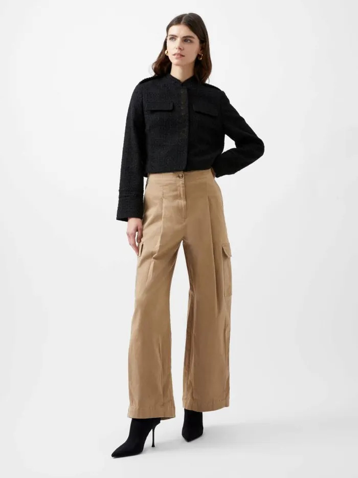 French Connection Felice Tweed Military Jacket Blackout Women Coats and Jackets