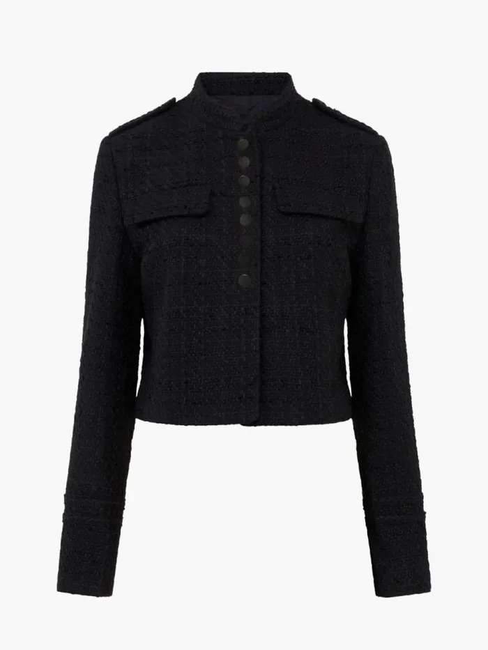 French Connection Felice Tweed Military Jacket Blackout Women Coats and Jackets