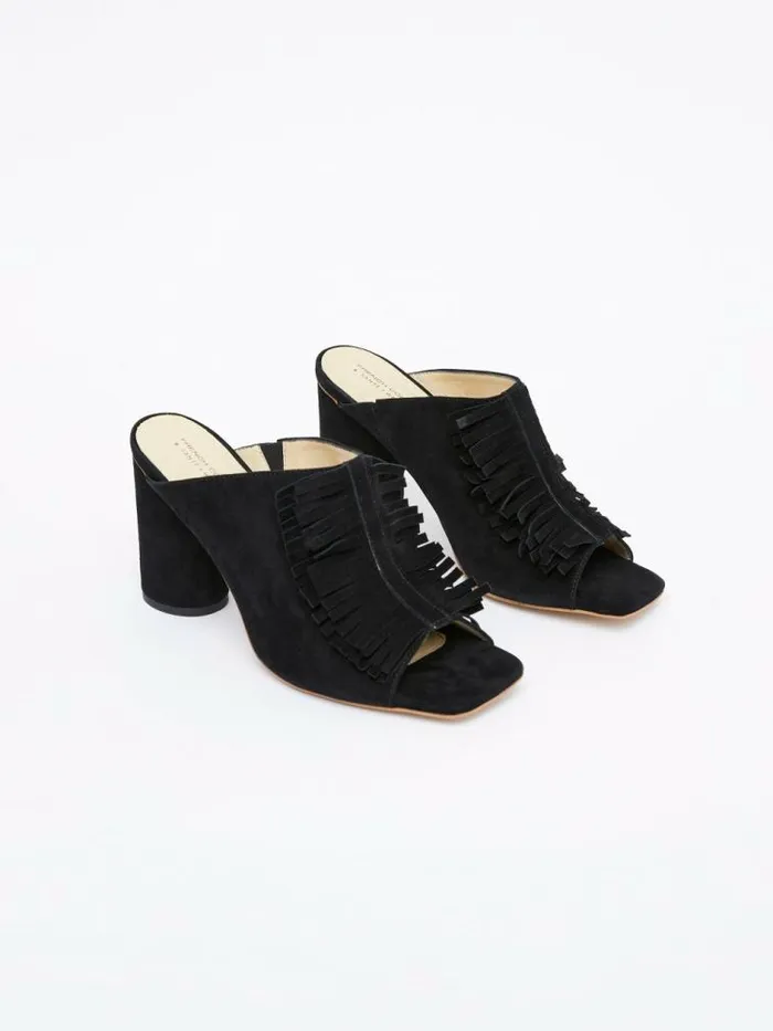 French Connection Flora Fringed Mules Black Women Shoes