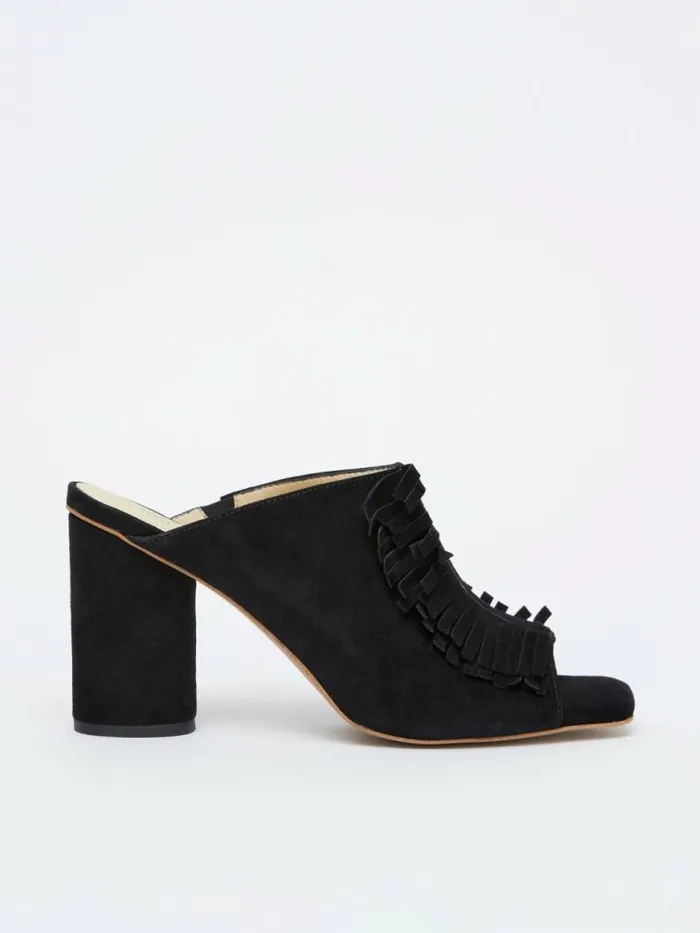 French Connection Flora Fringed Mules Black Women Shoes