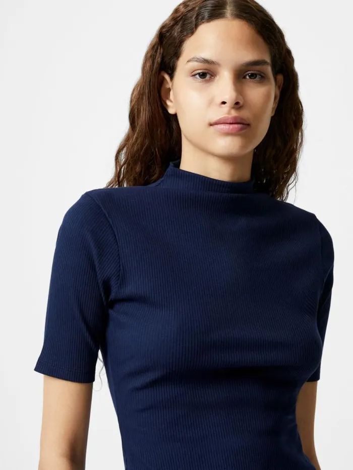 French Connection Grown On Turtleneck Ribbed Top Midnight Women Tops
