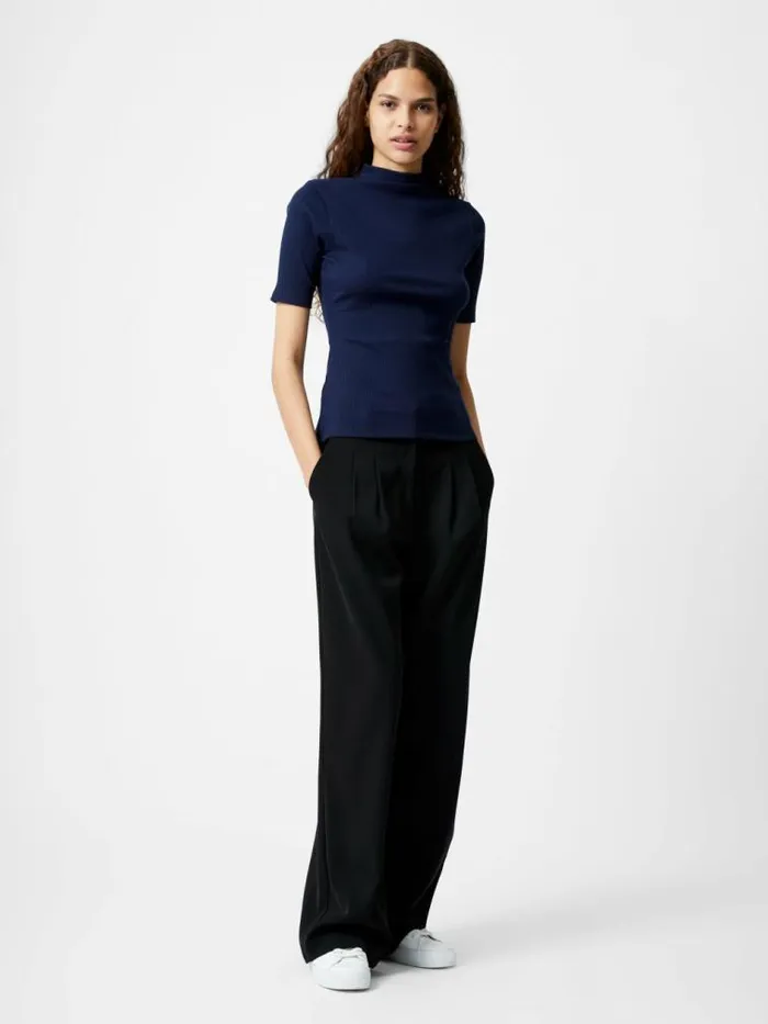 French Connection Grown On Turtleneck Ribbed Top Midnight Women Tops