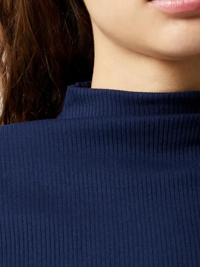 French Connection Grown On Turtleneck Ribbed Top Midnight Women Tops