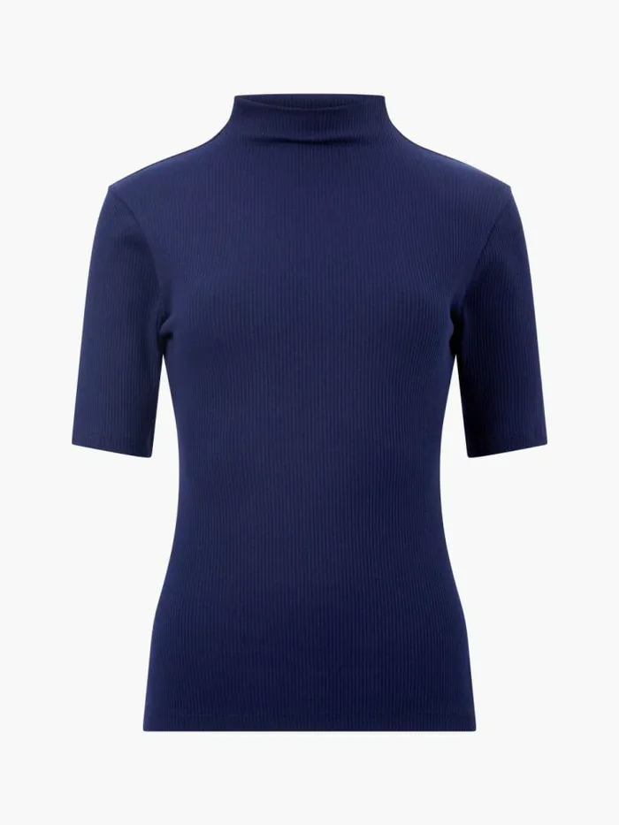 French Connection Grown On Turtleneck Ribbed Top Midnight Women Tops