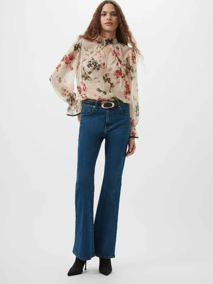 French Connection Hallie Crinkle Contrast Floral Top Creamscarlet Red Multi Women Tops