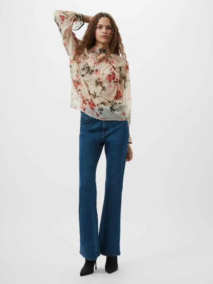 French Connection Hallie Crinkle Contrast Floral Top Creamscarlet Red Multi Women Tops