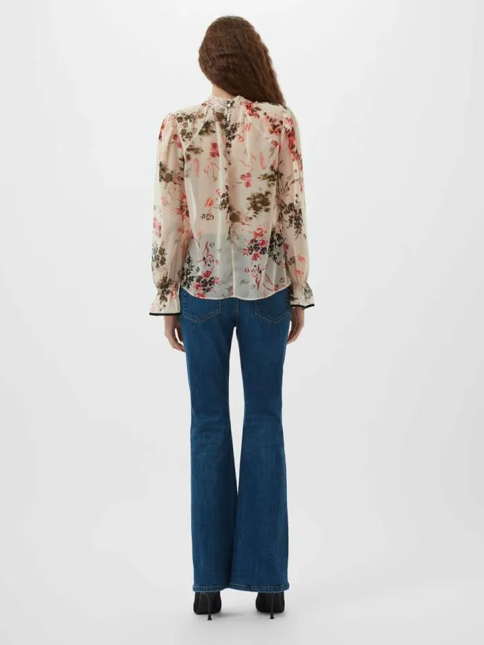 French Connection Hallie Crinkle Contrast Floral Top Creamscarlet Red Multi Women Tops