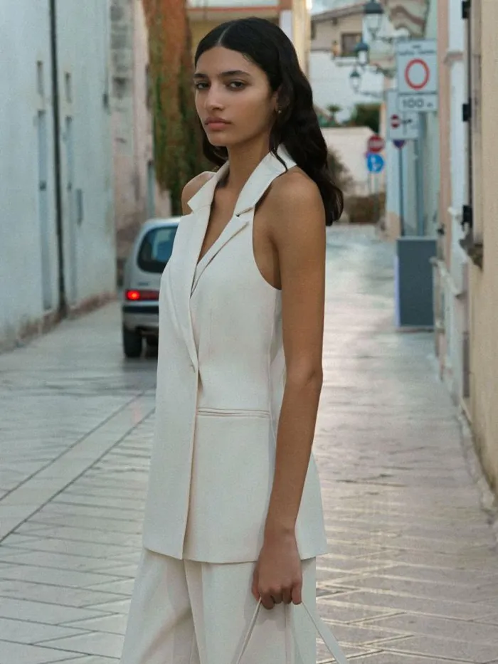 French Connection Harrie Suiting Halterneck Waistcoat Classic Cream Women Coats and Jackets French Connection Harrie Suiting Halterneck Waistcoat Classic Cream Women Coats and Jackets